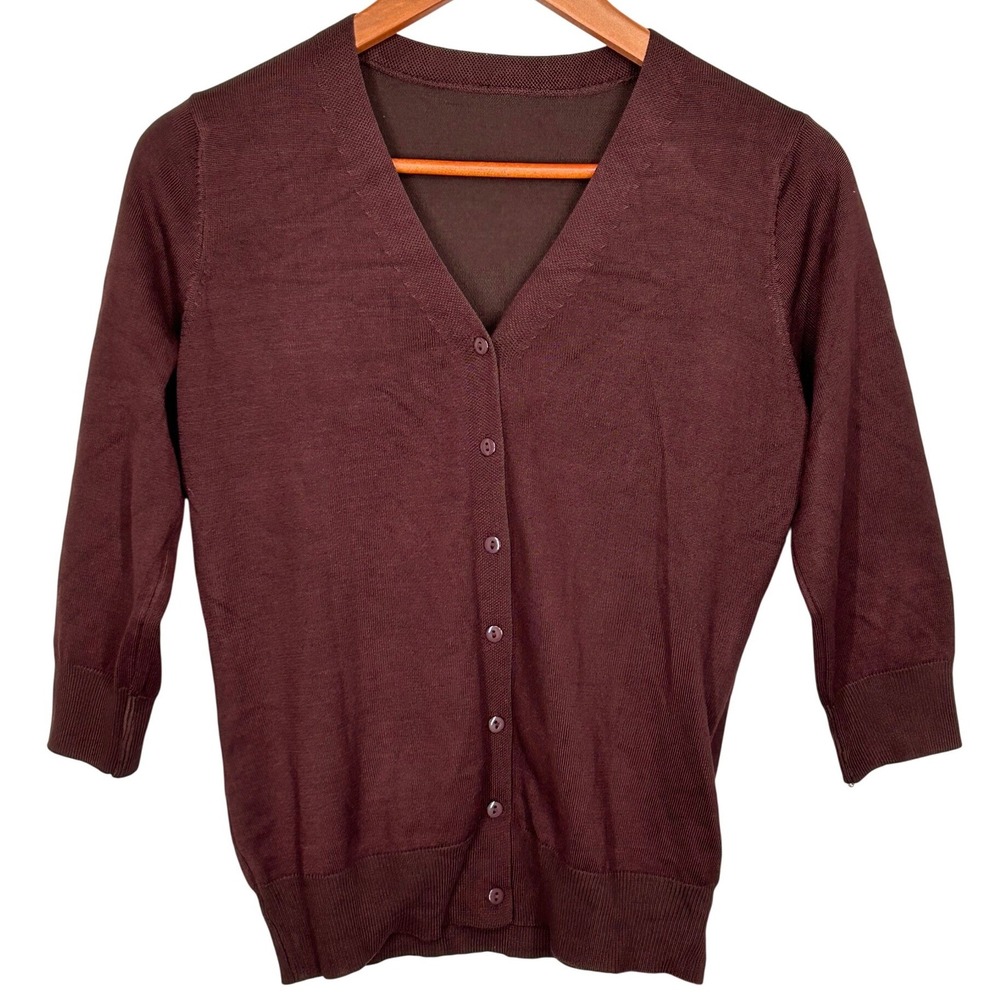 Dark‎ Brown Lightweight Button Up Cardigan 3/4 Sleeves Women's Size Small NWT